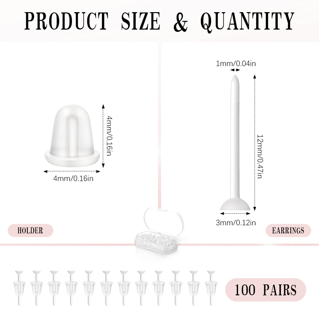 MAYCREATE 100Pcs Clear Earrings for Sports, Plastic Earrings for Women Kids, with Earbacks, Ear Piercings Retainers, Invisible Stud Earrings and Soft Rubber Earring Backs Kit for Sensitive Ears