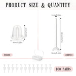 MAYCREATE 100Pcs Clear Earrings for Sports, Plastic Earrings for Women Kids, with Earbacks, Ear Piercings Retainers, Invisible Stud Earrings and Soft Rubber Earring Backs Kit for Sensitive Ears