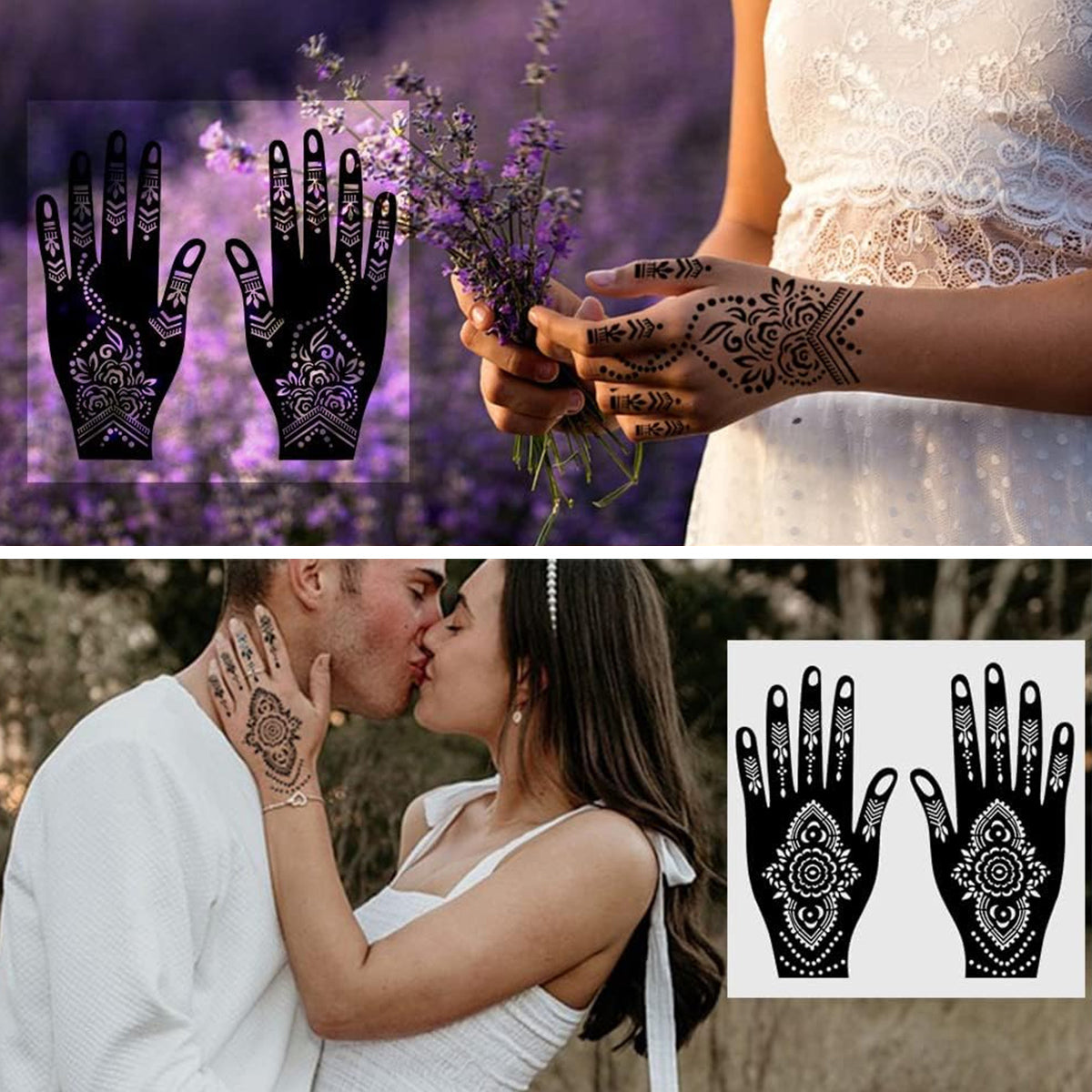 MAYCREATE 14 Sheets Mehendi Stencil Stickers Kit Henna Tattoo Mehandi Stickers for Hands Arabic Henna Temporary Tattoo for Women Mehendi Stencil Stickers for Full Hands, Face, Arm, Body