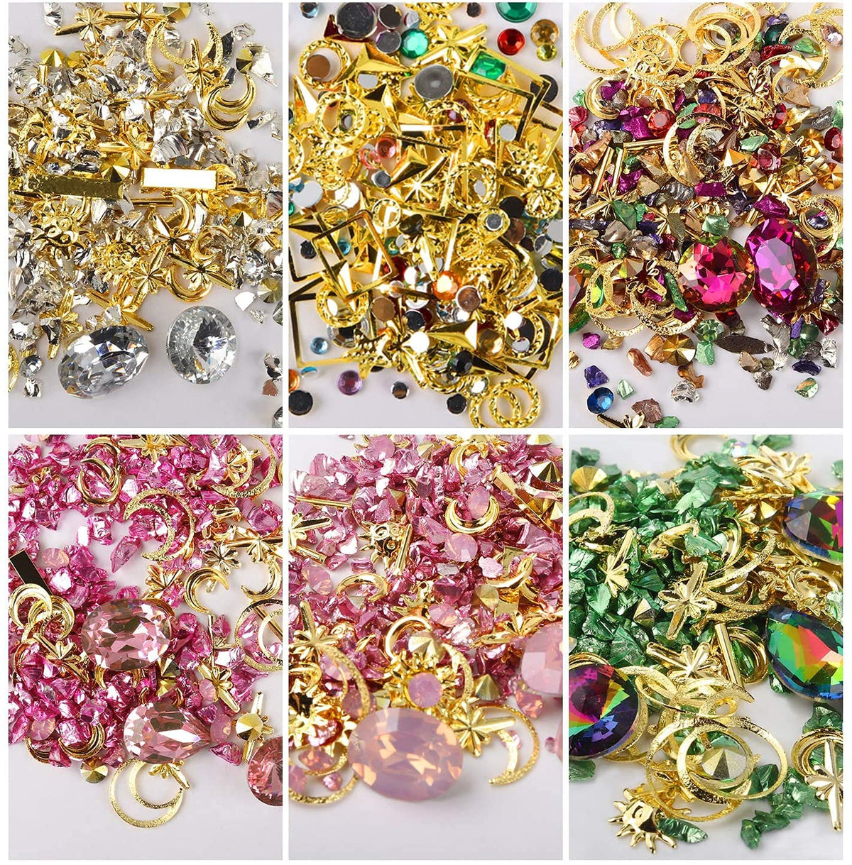 MAYCREATE 6 Boxes Mixed Nail Art Rhinestones Diamonds Crystals Beads Gems with Tweezer for 3D Nails Art Decoration Nail Art Supplies