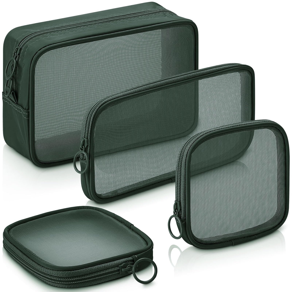MAYCREATE® 4 Pcs Mesh Makeup Bag Mesh Cosmetic Bag Travel Toiletry Pouch with Zipper Mini Makeup Cosmetic Purse for Daily Accessory (Small, Large, Medium, Olive Green)