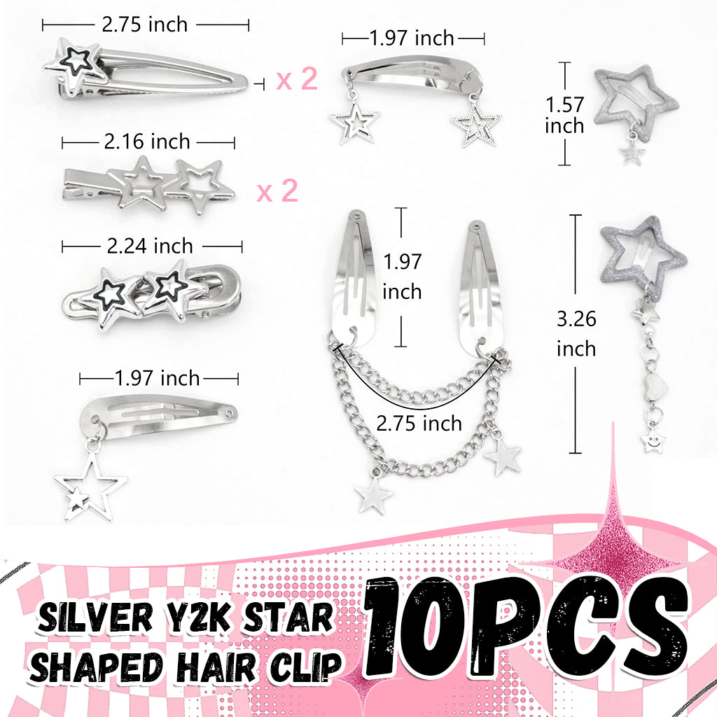 MAYCREATE 10Pcs Girls Hair Pins Y2K Star Hair Pins Set Punk Metal Girls Hair Clips Silver Korean Style Hair Pins Hair Accessories for Girls