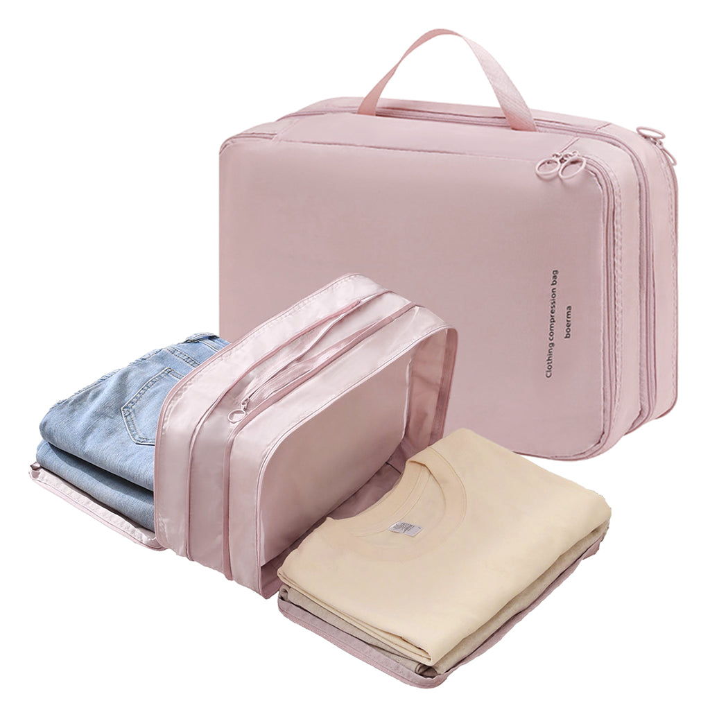 MAYCREATE Travel Organizer Bag with Handle Double Layer Expandable Zipper Pouch Waterproof Underwear Travel Bag Carry Bag for Jeans, Shirts, Pants, Underwear, 33x22x18cm