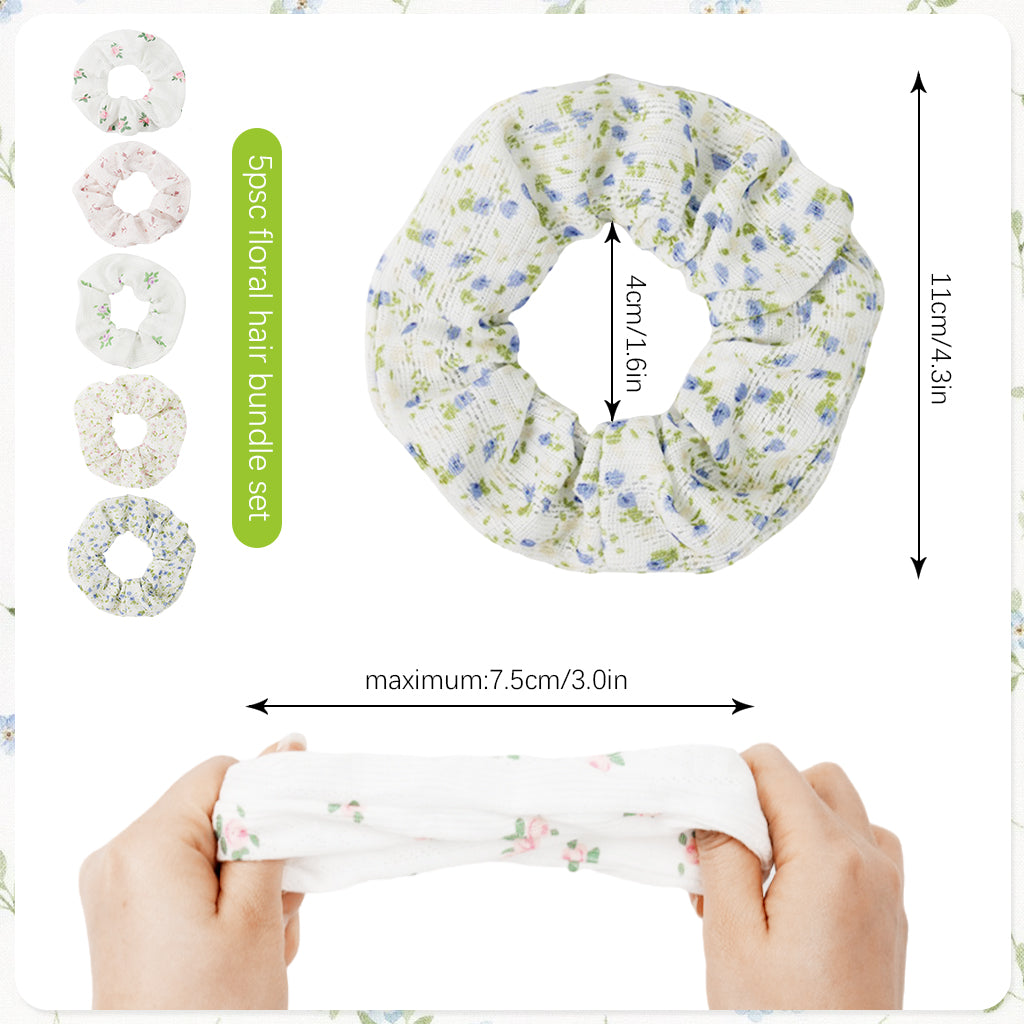 MAYCREATE 5Pcs Floral Scrunchies for Girls Women Elastic Hair Scrunchies Hair Ties Fabric No Tangle Hair Ties Fashion Hair Accessories Gift for Girls