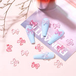 MAYCREATE 50pcs Pink Bow Nail Decals 2 Styles Flat Back Resin Bow Charms for Nail Decals Nail Art Supplies Cute Dainty Decorative Decals for DIY Nail Extension