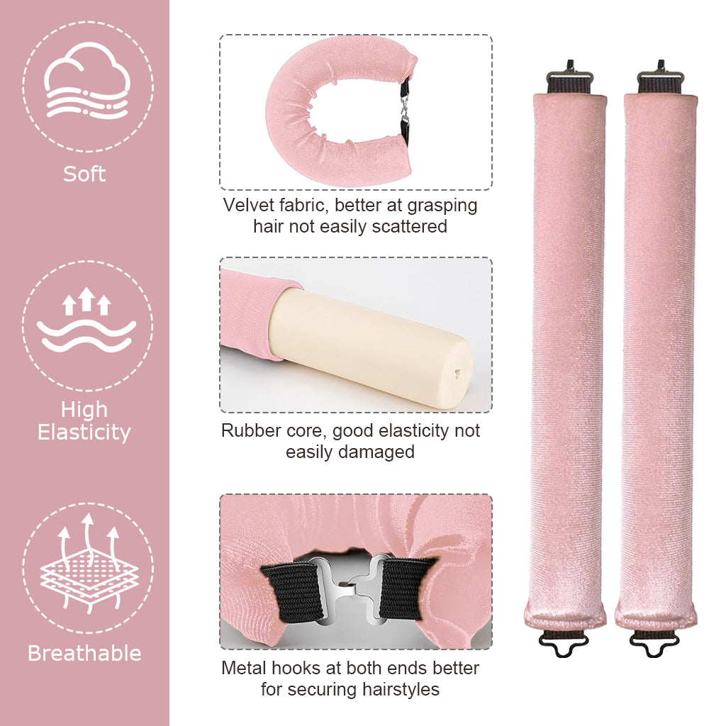 MAYCREATE 3pcs Heatless Overnight Hair Curlers, Hair Curlers to Sleep In Curlers Blowout, No Heat Curling Rods Set for Women with Headscarf and Hook for Long Hair, Pink