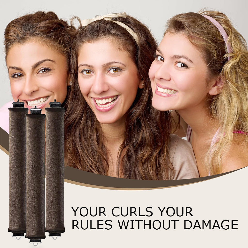 MAYCREATE 3pcs Heatless Overnight Hair Curlers, Hair Curlers to Sleep In Curlers Blowout, No Heat Curling Rods Set for Women with Headscarf and Hook for Long Hair, Brown