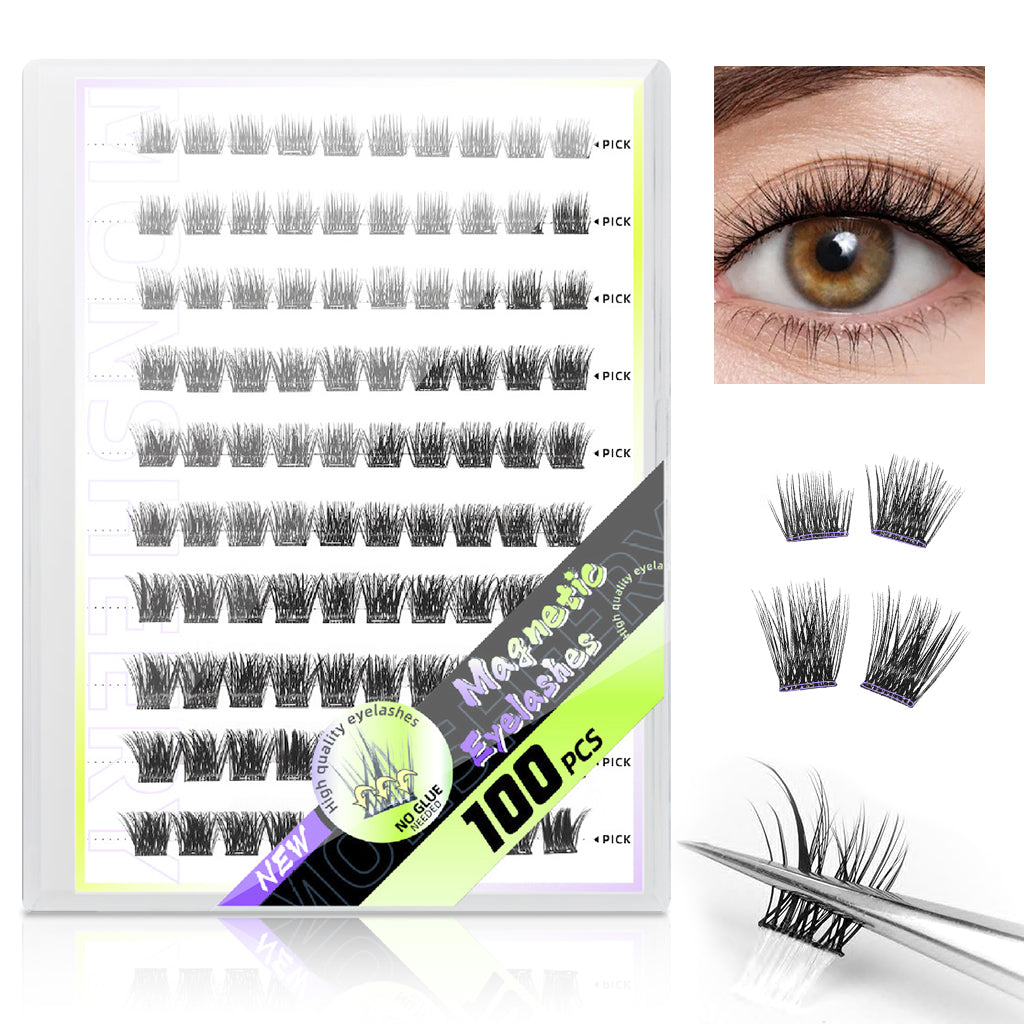 MAYCREATE 100Pcs Self Adhesive Eyelashes Clusters, No Glue Needed Lash Clusters 8/10/12MM Natural Look Pre-Glue Individual Lashes Extensions Reusable Self Adhesive Lashes Clusters