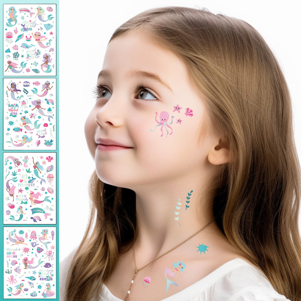 MAYCREATE 4 Sheet Glittering Mermaid Tattoo Stickers for Girls Temporary Waterproof Tattoo Sticker Arm Stickers Makeup Stickers Party Stickers