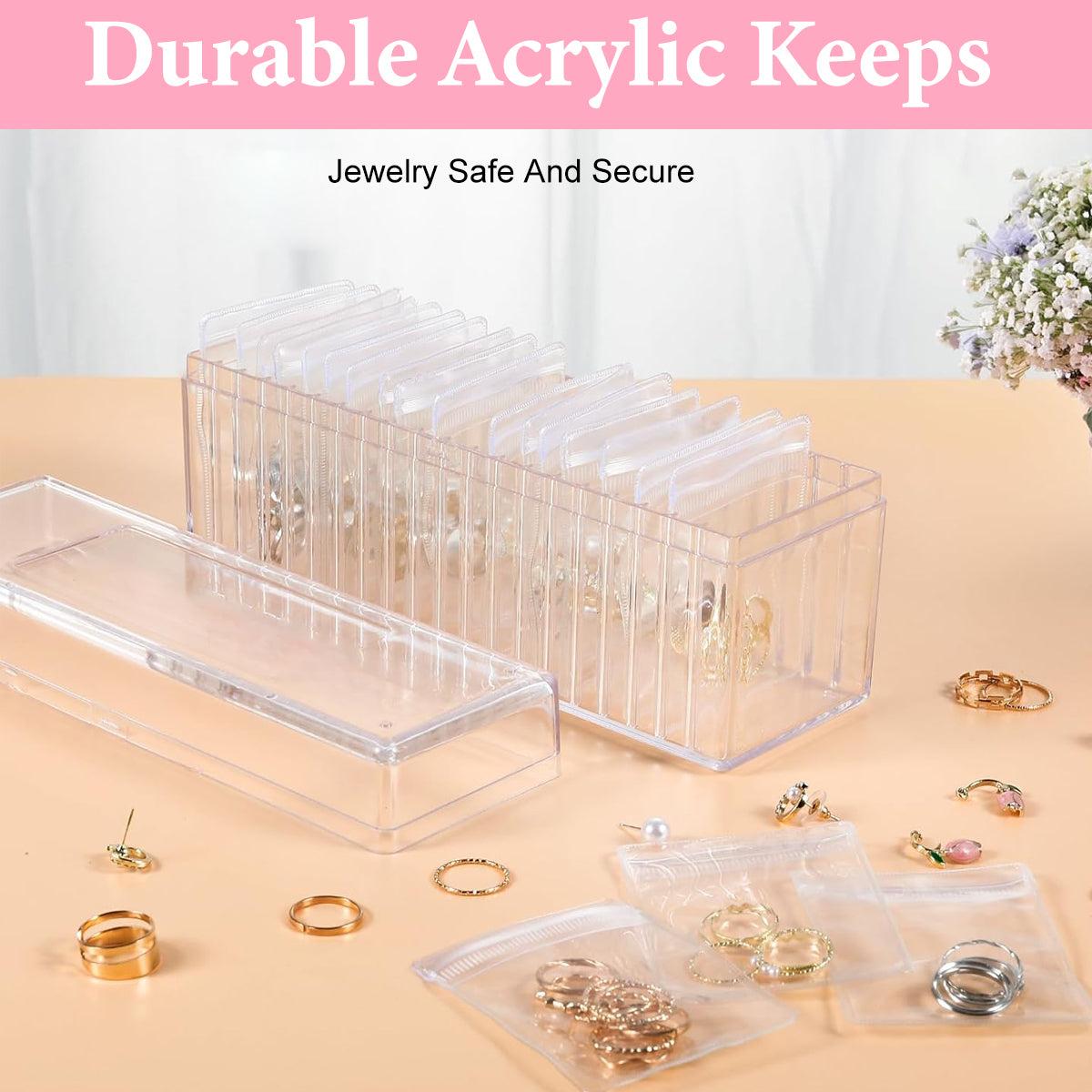 MAYCREATE 20Pcs Jewellery Organisers Pouch with Acrylic Jewellery Organisers Box Small Jewellery Pouches for Storage Travel Jewelry Case for Necklaces Bracelets Rings Earrings Gift for Women Girls