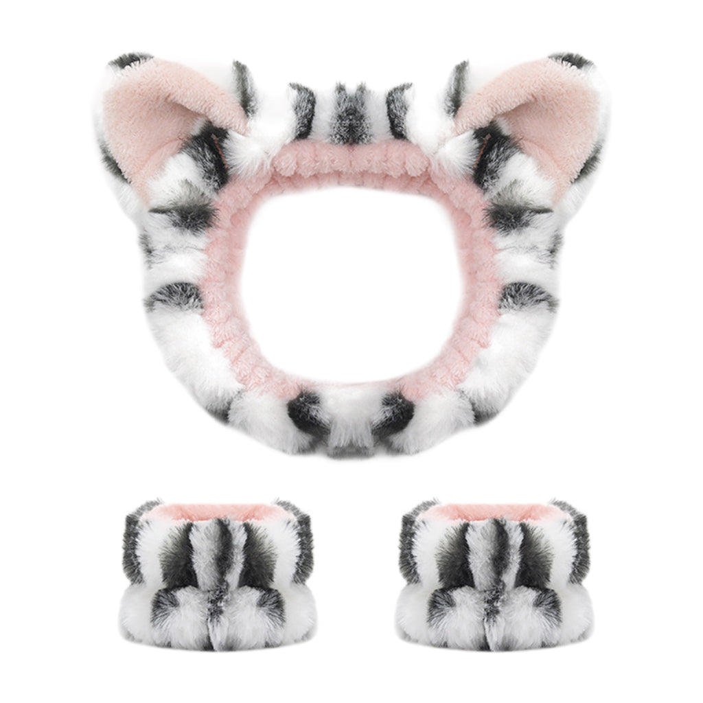 MAYCREATE Spa Headband for Women, Set of 3Pcs Wristband Hair Band for Women Stylish, Cute Cat Ear Hairbands for Women Face Wash, Stretchy Head Band & Wrist Band Combo for Face Washing, Makeup