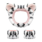 MAYCREATE Spa Headband for Women, Set of 3Pcs Wristband Hair Band for Women Stylish, Cute Cat Ear Hairbands for Women Face Wash, Stretchy Head Band & Wrist Band Combo for Face Washing, Makeup