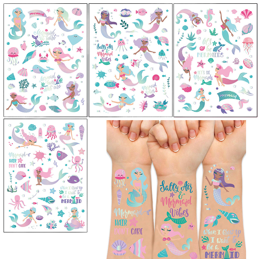 MAYCREATE 4 Sheet Glittering Mermaid Tattoo Stickers for Girls Temporary Waterproof Tattoo Sticker Arm Stickers Makeup Stickers Party Stickers