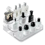 MAYCREATE® Perfume Display, 3 Tier Clear Acrylic Riser Shelf for Perfume with Fences, Cupcake, Gemstones, Curio, Anime Figurines, Skin Care Products for Organization and Decor