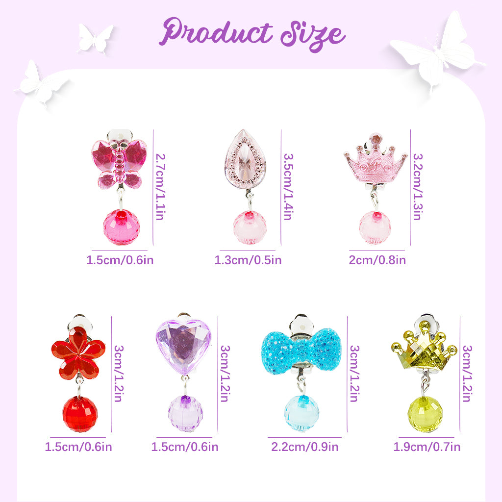MAYCREATE 7 Pairs Girls Princess Earrings Clip On Earrings Non-piercing Girls Earrings Color Resin Crystal Flower Bow Earrings Jewelry Pretend Play Clip On Earrings Party Favor Dressing Up Jewelry