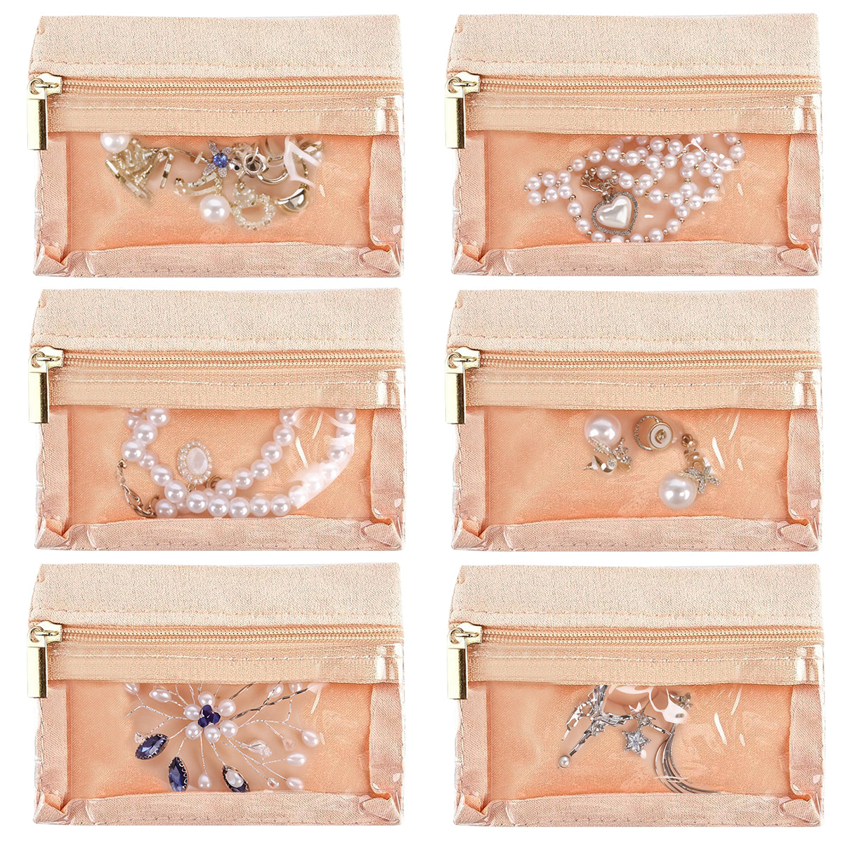 MAYCREATE 6Pcs Jewellery Organisers Pouch Travel Ziplock Jewellery Organisers Small Velvet Jewellery Pouches for Storage Jewellery Pouch for Necklaces Bracelets Rings Earrings Brooches - Pink