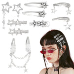 MAYCREATE 10Pcs Girls Hair Pins Y2K Star Hair Pins Set Punk Metal Girls Hair Clips Silver Korean Style Hair Pins Hair Accessories for Girls