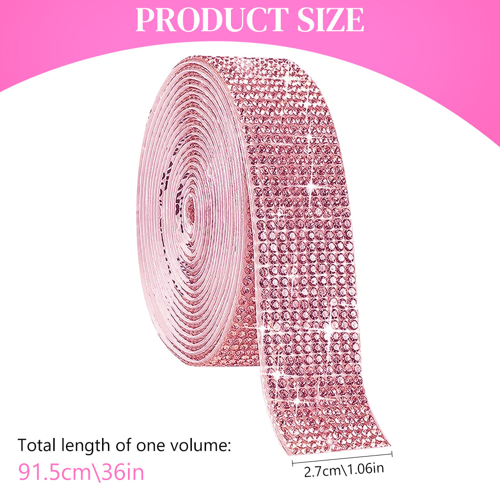 MAYCREATE 1 Roll DIY Rhinestone Ribbon Tape 1 inches x 1 Yard Self Adhesive Pink Rhinestone Tape DIY Sparkling Resin Rhinestone Strips for DIY Craft, Wall Decoration, Scrapbook Art