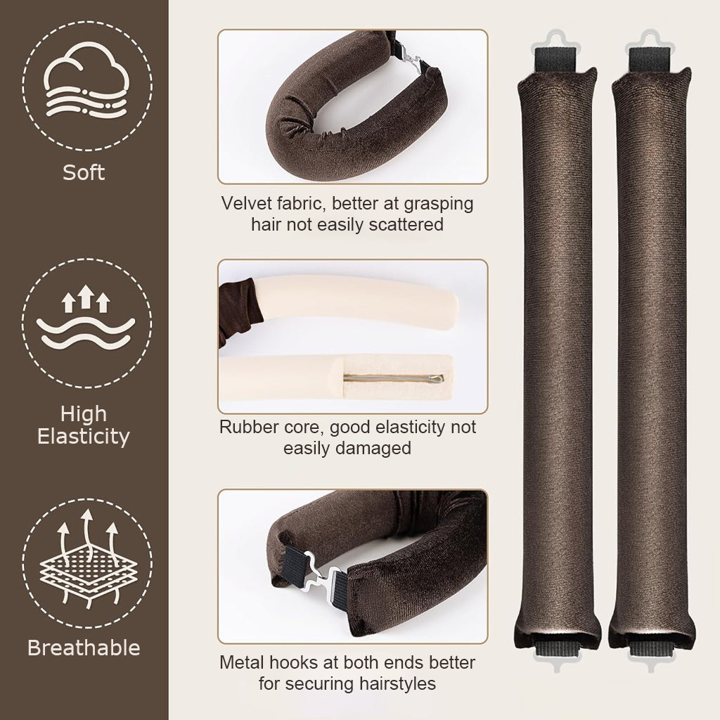 MAYCREATE 3pcs Heatless Overnight Hair Curlers, Hair Curlers to Sleep In Curlers Blowout, No Heat Curling Rods Set for Women with Headscarf and Hook for Long Hair, Brown
