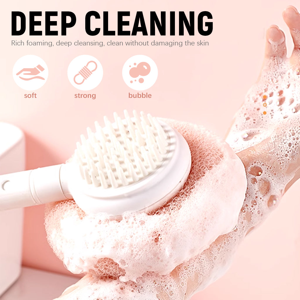 MAYCREATE Retractable Bathing Brush 14.8 inches Long Handle Sponge Brush Double Side Floral Bathing Loofah Brush Body Massager Back Scrubber Exfoliator Brush