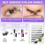 MAYCREATE 100Pcs Self Adhesive Eyelashes Clusters, No Glue Needed Lash Clusters 8/10/12MM Natural Look Pre-Glue Individual Lashes Extensions Reusable Self Adhesive Lashes Clusters
