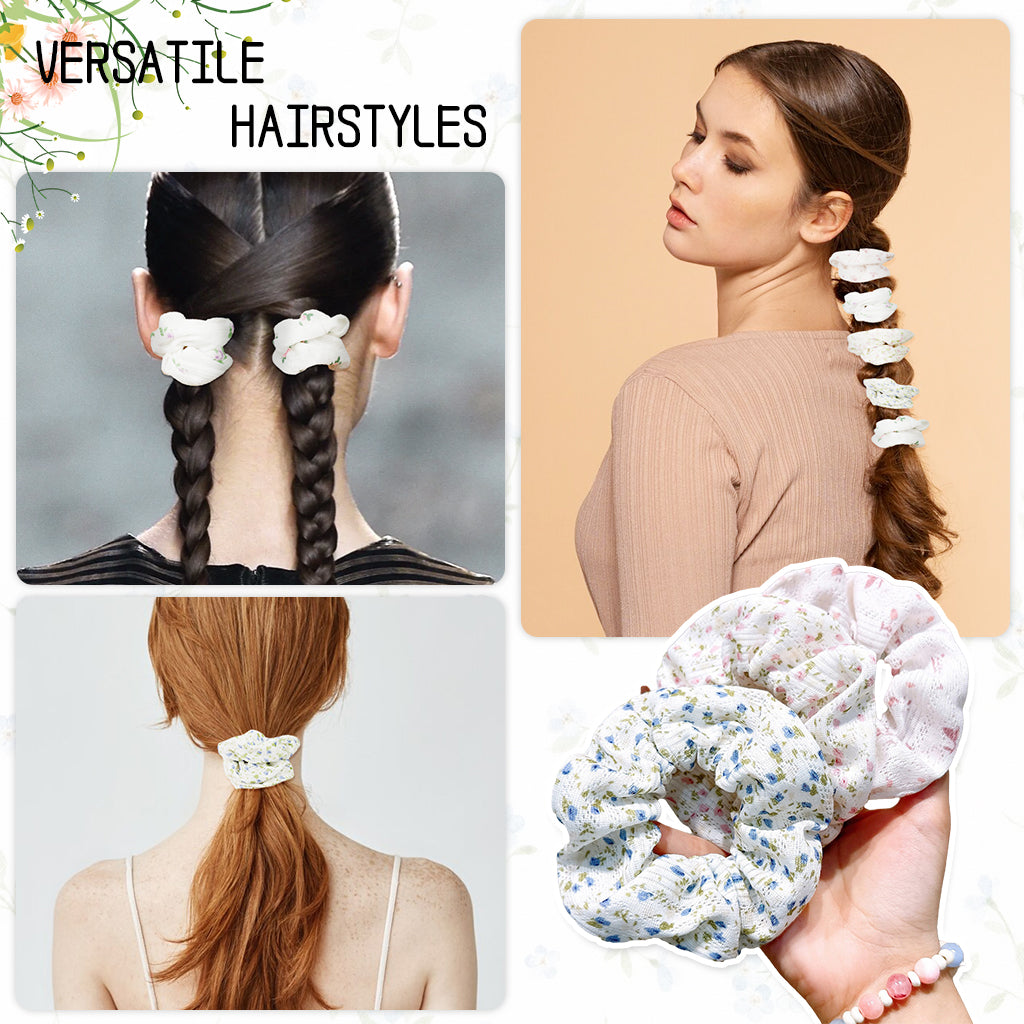 MAYCREATE 5Pcs Floral Scrunchies for Girls Women Elastic Hair Scrunchies Hair Ties Fabric No Tangle Hair Ties Fashion Hair Accessories Gift for Girls