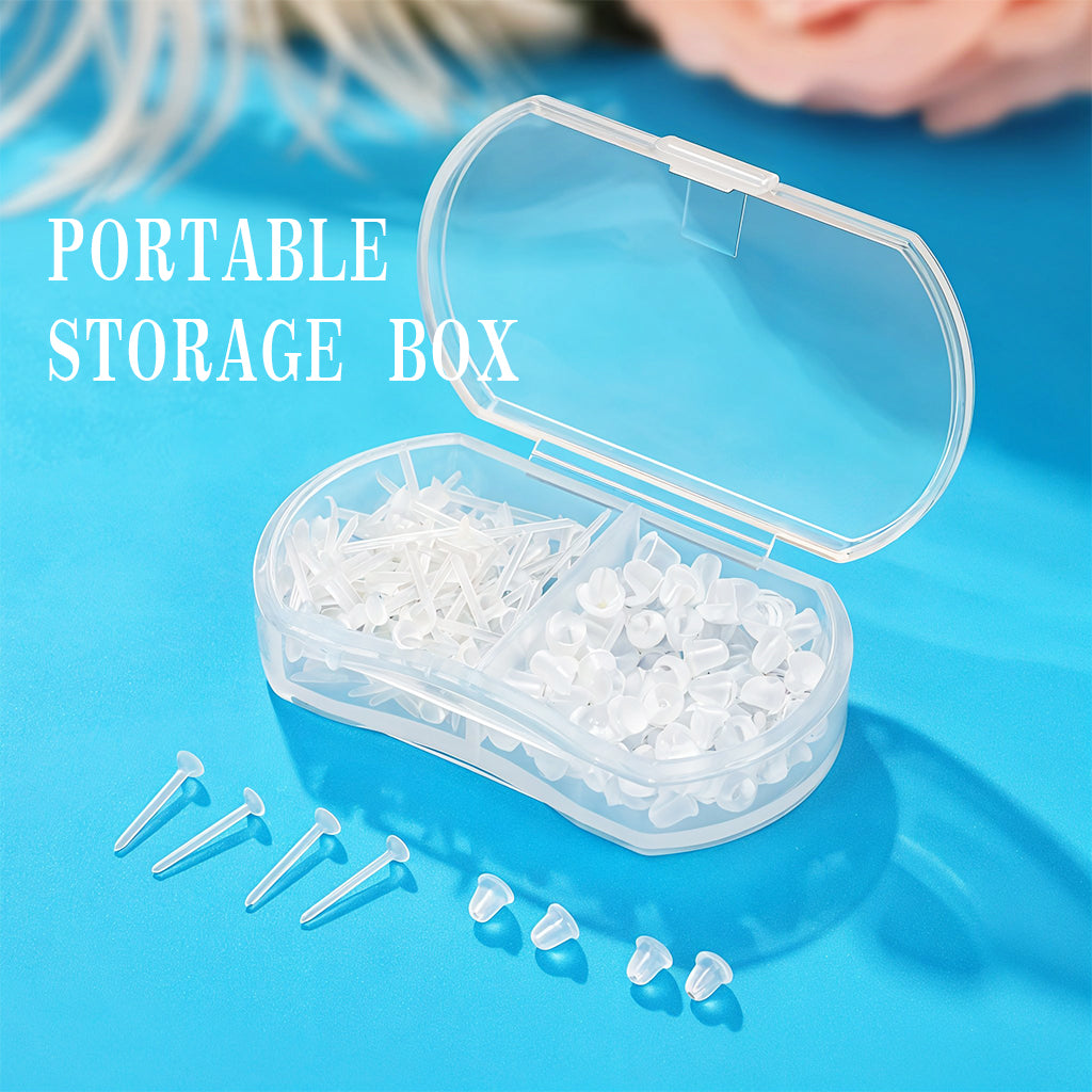 MAYCREATE 100Pcs Clear Earrings for Sports, Plastic Earrings for Women Kids, with Earbacks, Ear Piercings Retainers, Invisible Stud Earrings and Soft Rubber Earring Backs Kit for Sensitive Ears