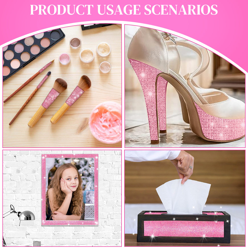 MAYCREATE 1 Roll DIY Rhinestone Ribbon Tape 1 inches x 1 Yard Self Adhesive Pink Rhinestone Tape DIY Sparkling Resin Rhinestone Strips for DIY Craft, Wall Decoration, Scrapbook Art