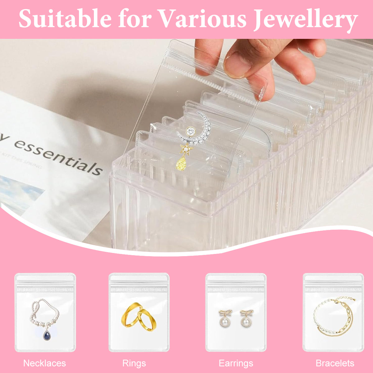 MAYCREATE 20Pcs Jewellery Organisers Pouch with Acrylic Jewellery Organisers Box Small Jewellery Pouches for Storage Travel Jewelry Case for Necklaces Bracelets Rings Earrings Gift for Women Girls