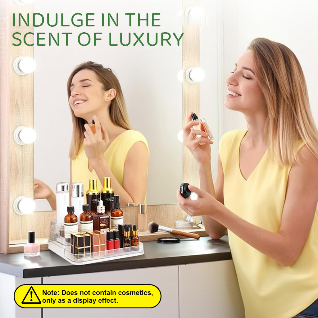 MAYCREATE® Perfume Display, 3 Tier Clear Acrylic Riser Shelf for Perfume with Fences, Cupcake, Gemstones, Curio, Anime Figurines, Skin Care Products for Organization and Decor