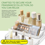 MAYCREATE® Perfume Display, 3 Tier Clear Acrylic Riser Shelf for Perfume with Fences, Cupcake, Gemstones, Curio, Anime Figurines, Skin Care Products for Organization and Decor