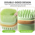 MAYCREATE Bath Brush 12.8 Inches Double Sided Silicone Body Massager Brush Back Scrubber Brush Wooden Handle Body Exfoliation Bathing Brush, Green