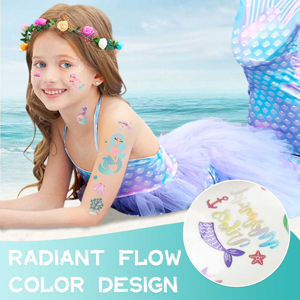 MAYCREATE 4 Sheet Glittering Mermaid Tattoo Stickers for Girls Temporary Waterproof Tattoo Sticker Arm Stickers Makeup Stickers Party Stickers