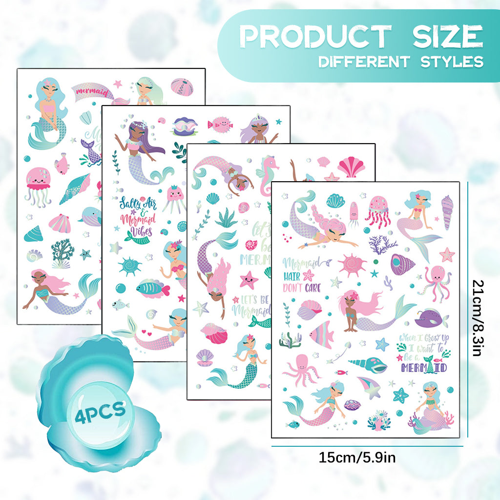 MAYCREATE 4 Sheet Glittering Mermaid Tattoo Stickers for Girls Temporary Waterproof Tattoo Sticker Arm Stickers Makeup Stickers Party Stickers