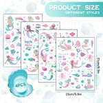 MAYCREATE 4 Sheet Glittering Mermaid Tattoo Stickers for Girls Temporary Waterproof Tattoo Sticker Arm Stickers Makeup Stickers Party Stickers