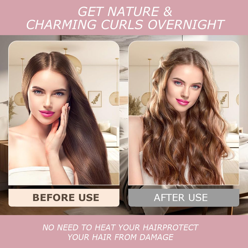 MAYCREATE 3pcs Heatless Overnight Hair Curlers, Hair Curlers to Sleep In Curlers Blowout, No Heat Curling Rods Set for Women with Headscarf and Hook for Long Hair, Pink