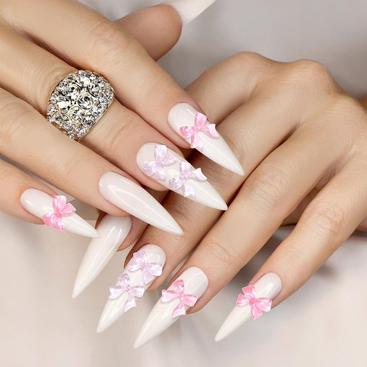 MAYCREATE 50pcs Pink Bow Nail Decals 2 Styles Flat Back Resin Bow Charms for Nail Decals Nail Art Supplies Cute Dainty Decorative Decals for DIY Nail Extension