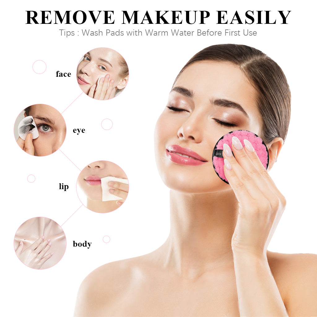 MAYCREATE 4Pcs Makeup Remover Cleansing Pads Set, Reusable Soft Double-Side & Easily Remove Stubborn Face or Eye Makeup & Suitable for Dry, Oily Skin Type