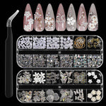 MAYCREATE 3D Nail Charms Crystal Nail Gems for Nail Art, Crystal Bow Nail Art Gems Flat Nail Jewels Decorations Aurora Flowers Chains Nail Stuff for Nail Art Decoration Design DIY Crafting