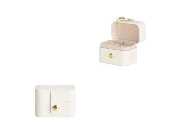 MAYCREATE® 2Pcs Ring Box Travel Jewelry Organizer Boxes for Rings Ear Studs 4 Slots Design Soft Plush Liner Snap Button Closure
