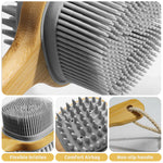 MAYCREATE Bath Brush 12.8 Inches Double Sided Silicone Body Massager Brush Back Scrubber Brush Wooden Handle Body Exfoliation Bathing Brush