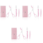 MAYCREATE® 9PCS Eye Brow Scissor Tweezer Trimmer Razor Facial Hair Shaper Make Up Tool with PU Leather Case Shave and Removal Pink
