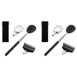 MAYCREATE® 3 in 1 Back Scratcher Metal Portable Telescoping with Rubber Handles Extendable Massager Tool Stocking Stuffers for Men Women Kids Adults Black 2PCS