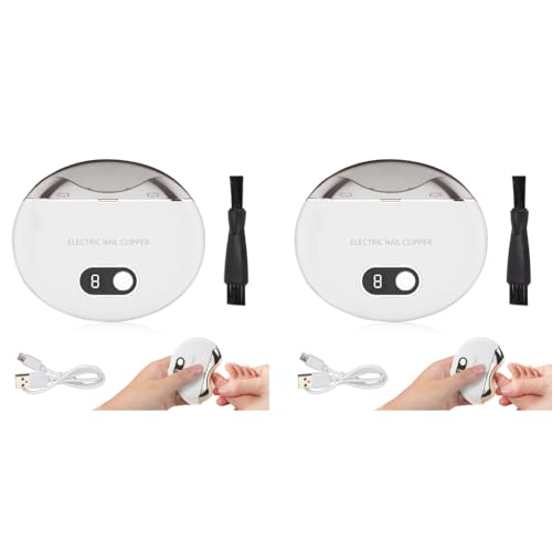 MAYCREATE® Electric Nail Clipper with Uv Light USB Rechargeable 3 Speeds Anti-Splash Trimmer Dust Bin for Baby 1 Count 2PCS