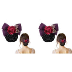 MAYCREATE® Hair Bun Net for Women Floral Barrette Snood Rose Bowknot with Clip Elegant Holder Headpiece Accessories 2 PCS