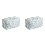 MAYCREATE® Fashion Makeup Bag Travel Pouch Blue Floral Soft Zipper Utility Pencil Gadget Stationeries Storage Tool Organizer 20.5x9x9.5cm 2 PCS
