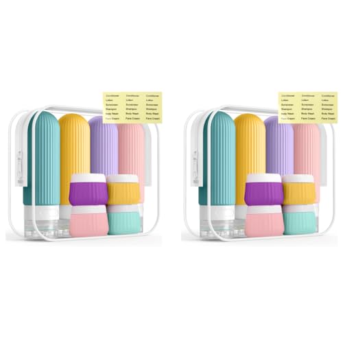 MAYCREATE® 16PCS Toiletries Travel Bottle, 90ml Silicone Travel Bottles with 40ml Face Cream Jars, Upgraded Leakproof Refillable Toiletries Travel Bottles for Lotions, Shampoo Travel Accessories