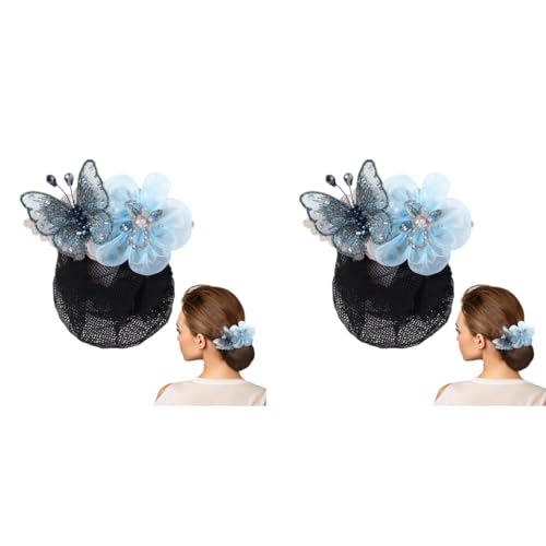 MAYCREATE® Women Hair Clip Butterfly Decal Bun Net Hairnet for Work Daily Dancer Nurse Blue 2PCS