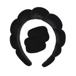 MAYCREATE® Spa Headband Wristband for Women Girls Face Washing, Facial Skincare Headband Sunflower Sponge Makeup Hairband Wrist Washband Combo Set -Black