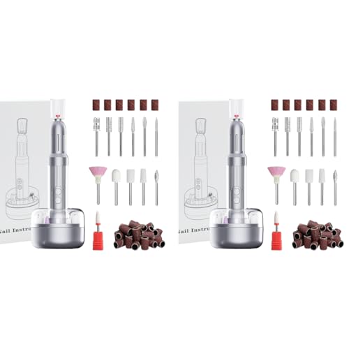 MAYCREATE® Nail Drill Machine with 12 Drill Bits 6 Speeds USB for Acrylic Gel Salon Portable Manicure Pedicure DIY Extension 2PCS